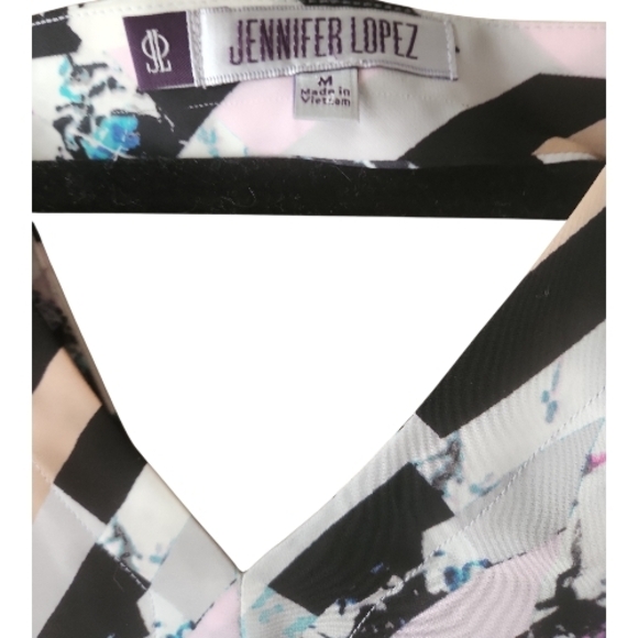 EUC Jennifer Lopez | Black and Pink Chevron Patterned Blouse - Picture 3 of 4
